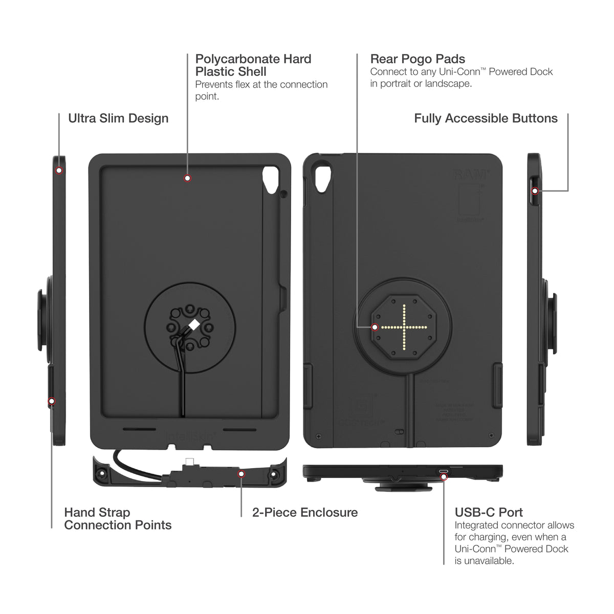 RAM Mounts IntelliSkin Thin-Case for Apple iPad 10th & 11th Gen with rear pogo pads – another angle