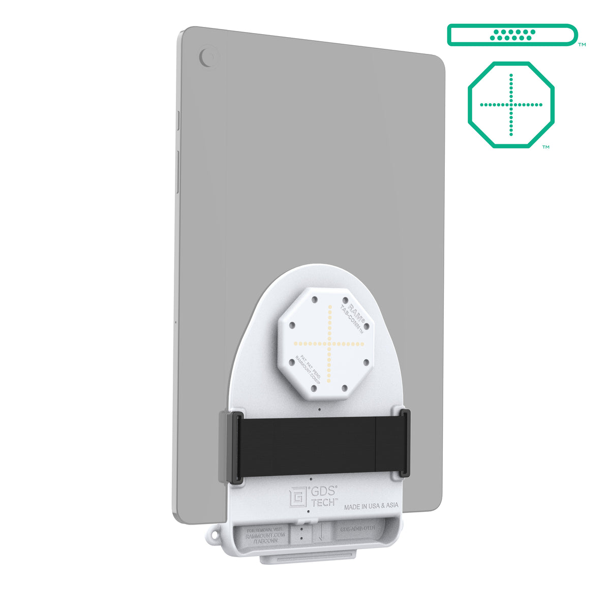 RAM Mounts GDS Tab-Conn adapter for tablets without case with D-Shape & rear pogo pads in light grey – main product photo