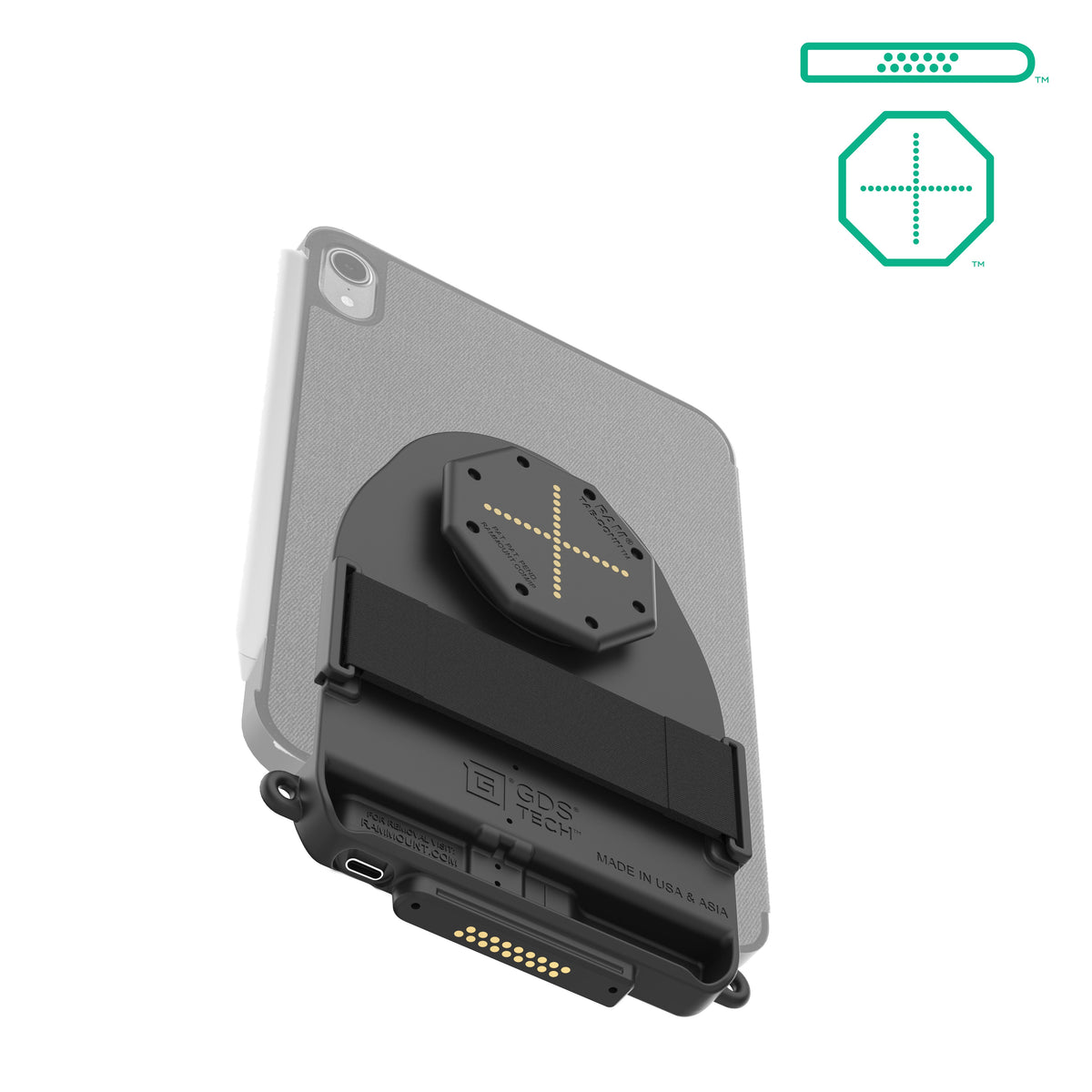 RAM Mounts GDS Tab-Conn adapter for folio-style cases with D-Shape & rear pogo pads – alternative view