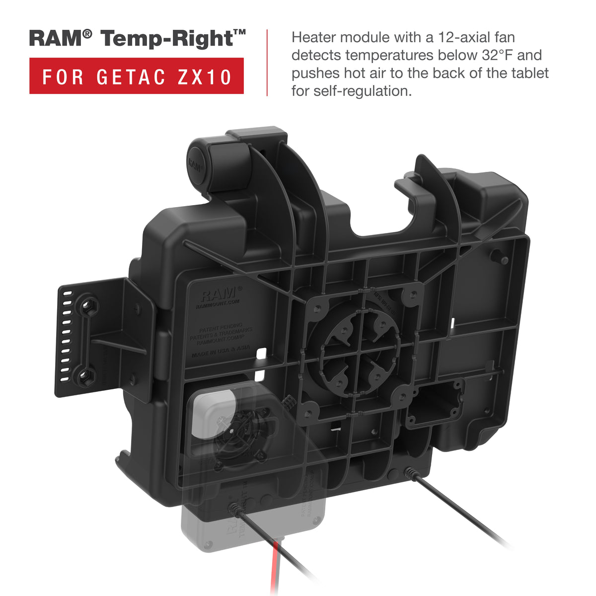 RAM Mounts power + dual USB data dock for Getac ZX10 rugged tablet – another angle