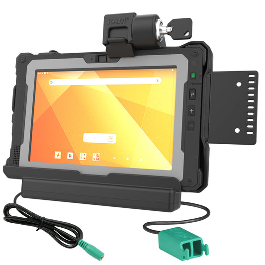 RAM Mounts key-locking power + dual USB data dock for Getac ZX80 rugged tablet – product photo