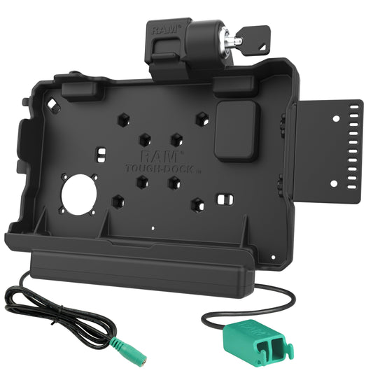 RAM Mounts key-locking power + dual USB data dock for Getac ZX80 rugged tablet – alternative view