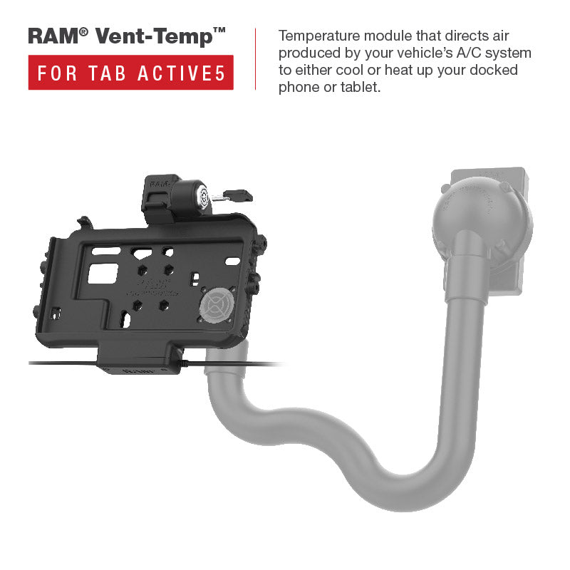 RAM Mounts Locking Thin-Dock Powered Dock + Single USB-A for Samsung Tab Active5 and 3 – another angle