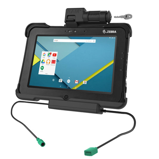 RAM Mounts key-locking GDS power + data dock with USB-A for Zebra XSLATE L10 rugged tablet – main view
