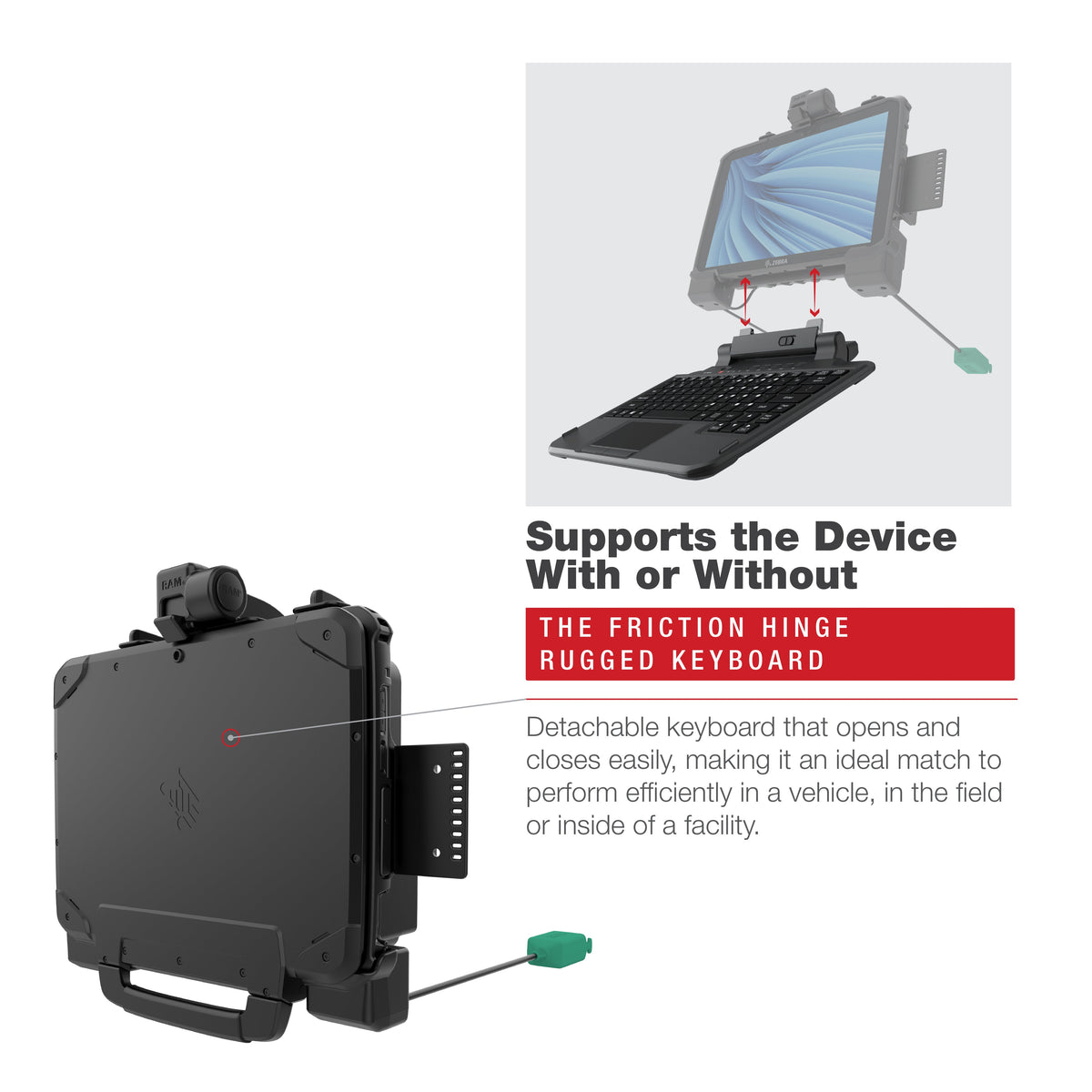 RAM Mounts Power + Dual USB-A Dock for Zebra ET80 and ET85 – another angle