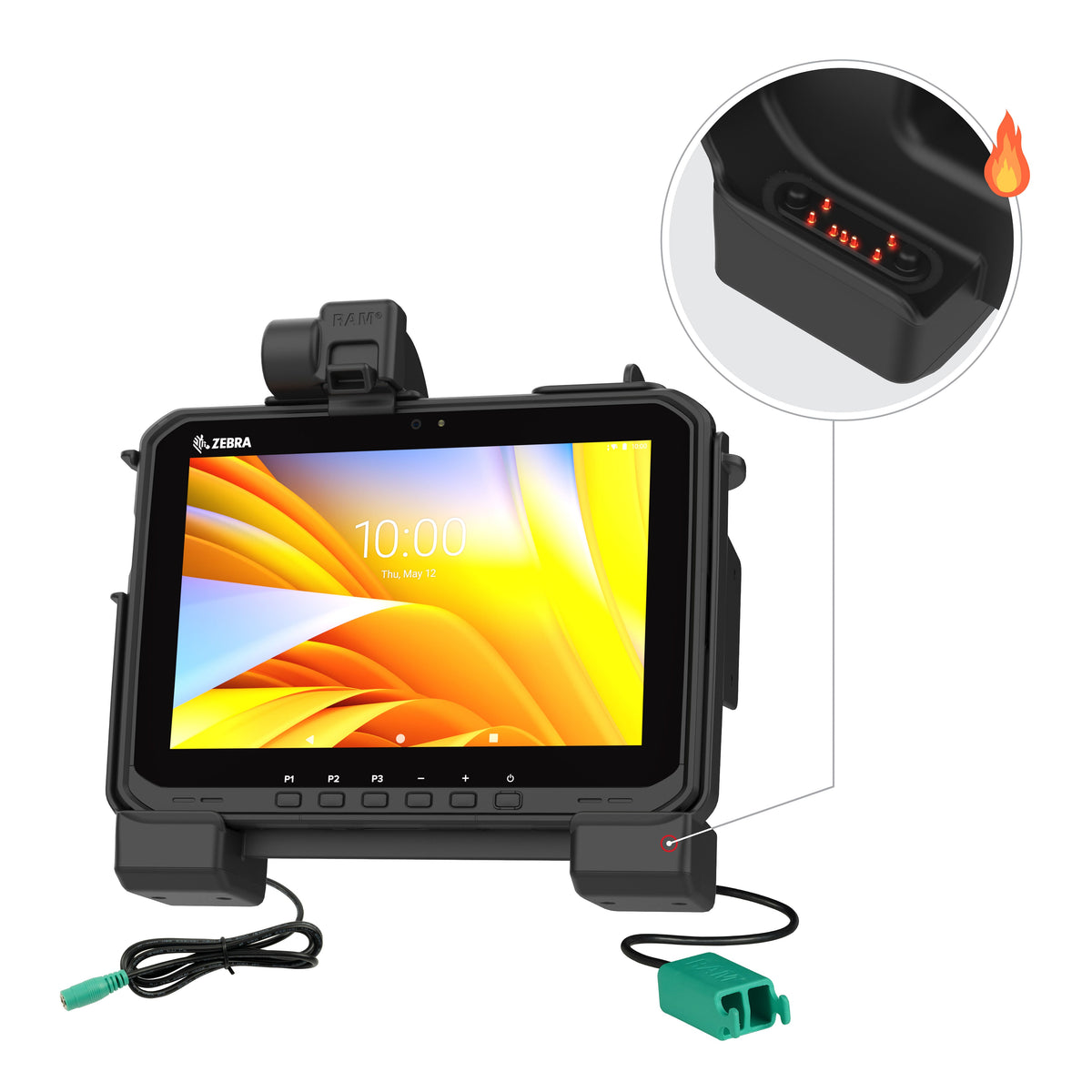 RAM Mounts Power + Dual USB-A Dock with Heated Pins for Zebra ET60 and ET65 – main product photo