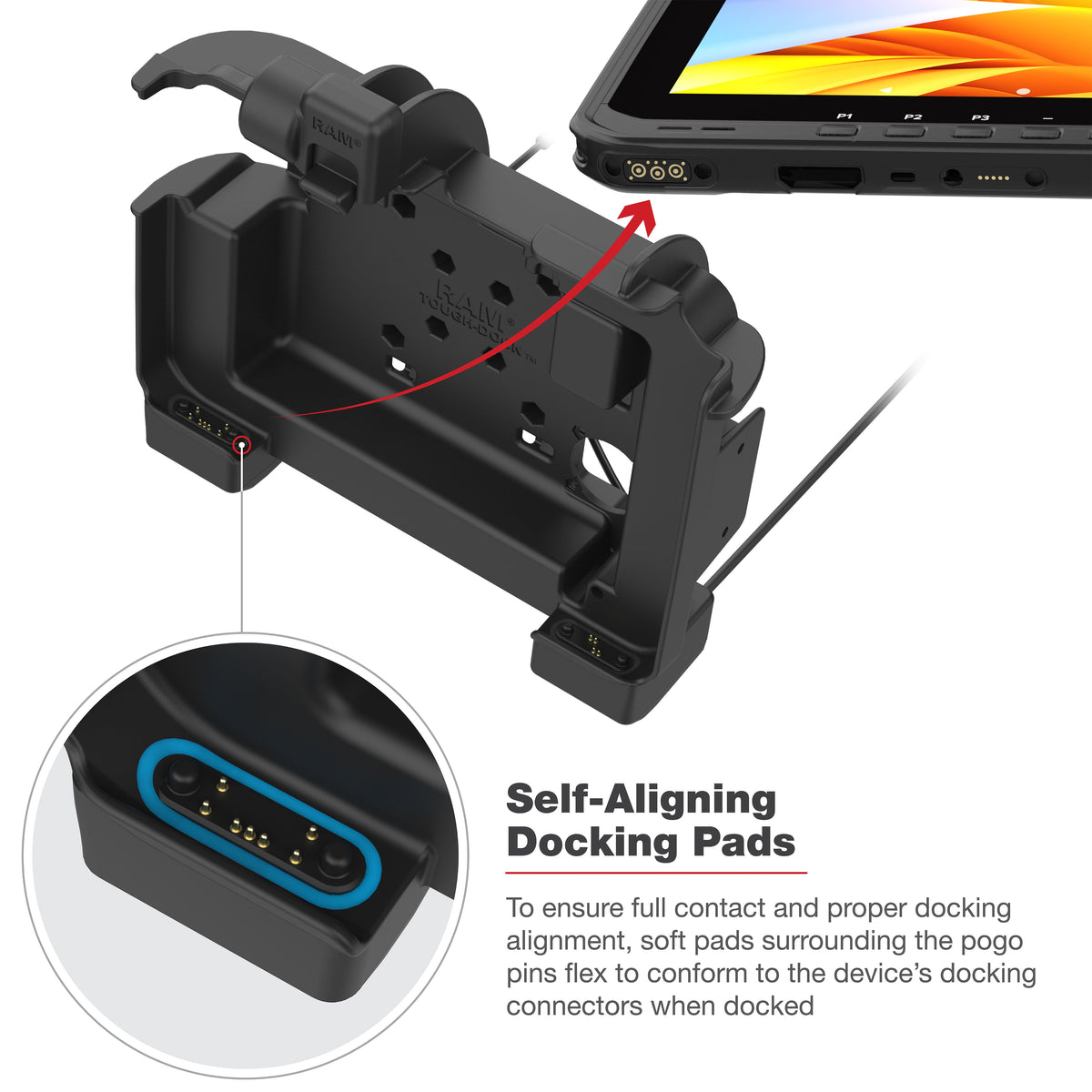 RAM Mounts Key-Locking Powered Dock for Zebra ET60 and ET65 – another angle