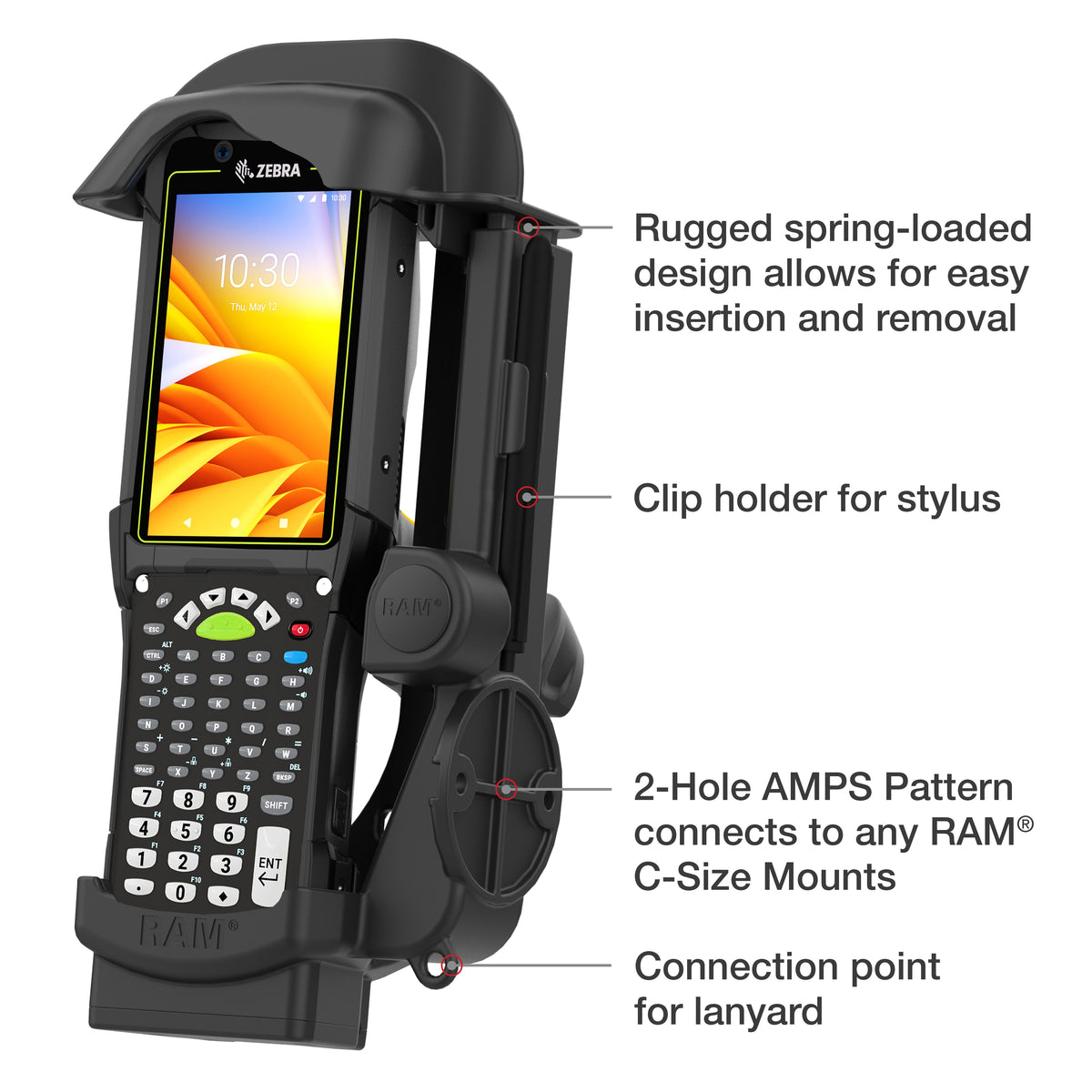 RAM Mounts spring-loaded holder for Zebra MC9400 and MC9300 – further product photo