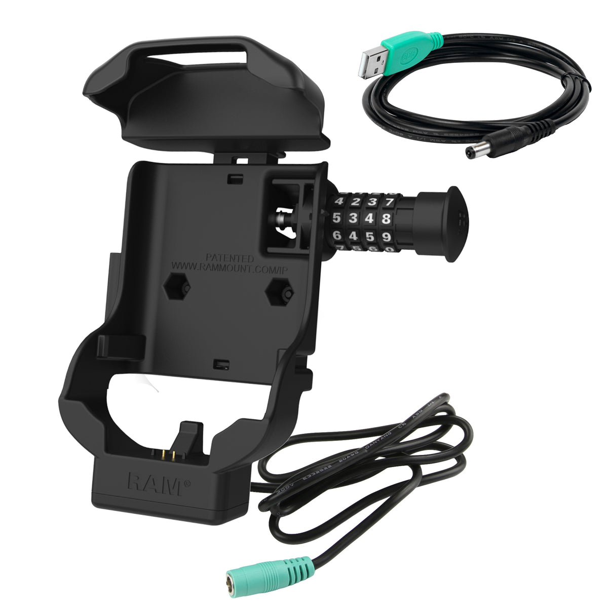 RAM Mounts combination-locking spring-loaded Form-Fit powered dock for Zebra TC70, TC72, TC75 and TC77 – alternative view