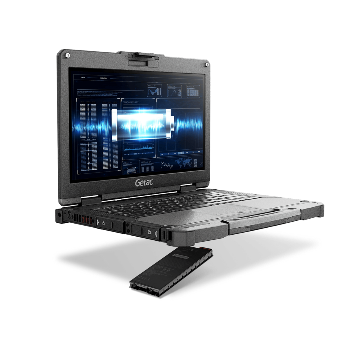 Getac B360 G3 BV1164B4BRGX open with its user-removable SSD canister