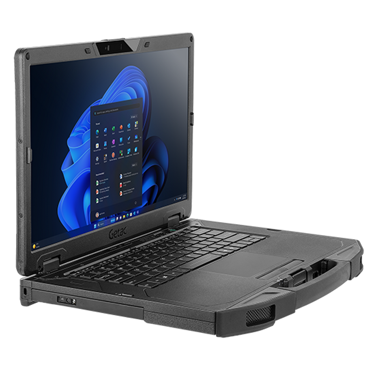 Getac S510 SU1N6CQSSDXX left three-quarter view showing side ports and keyboard