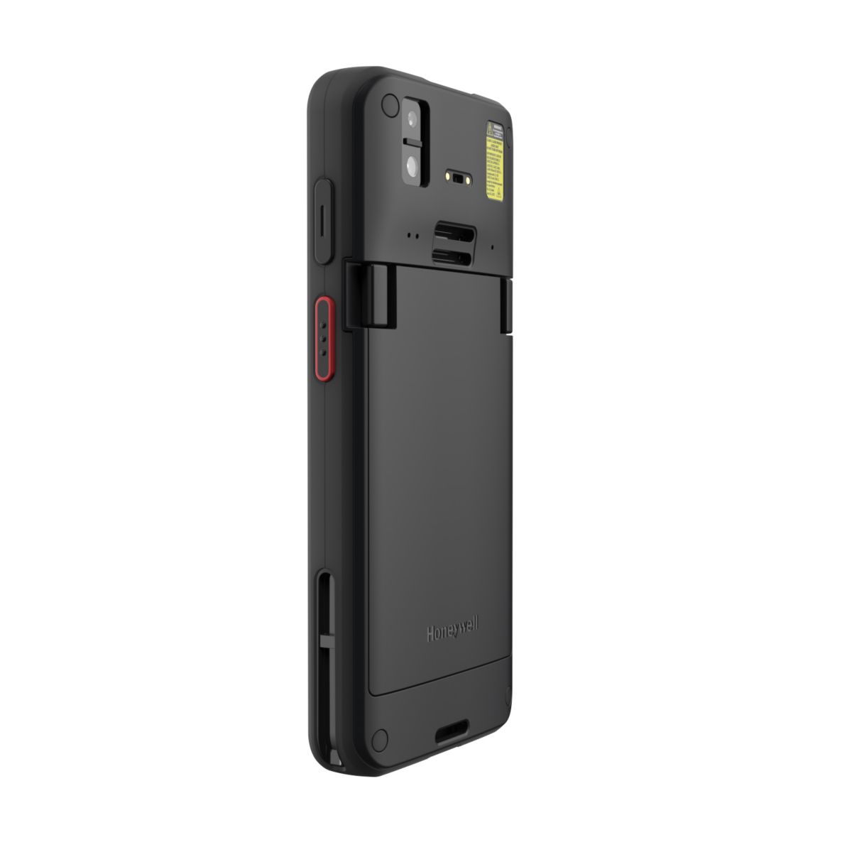 Honeywell CT70 6-inch all-touch Android mobile computer, black, standard range 2D imager, Wi-Fi only, standard battery (CT70-L0N-057CS104G) – angled back view