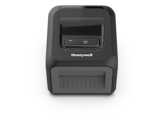 Honeywell PC42E-D 4-inch direct thermal desktop label printer, black, 300 dpi (PC42EDB020300) – front view, black