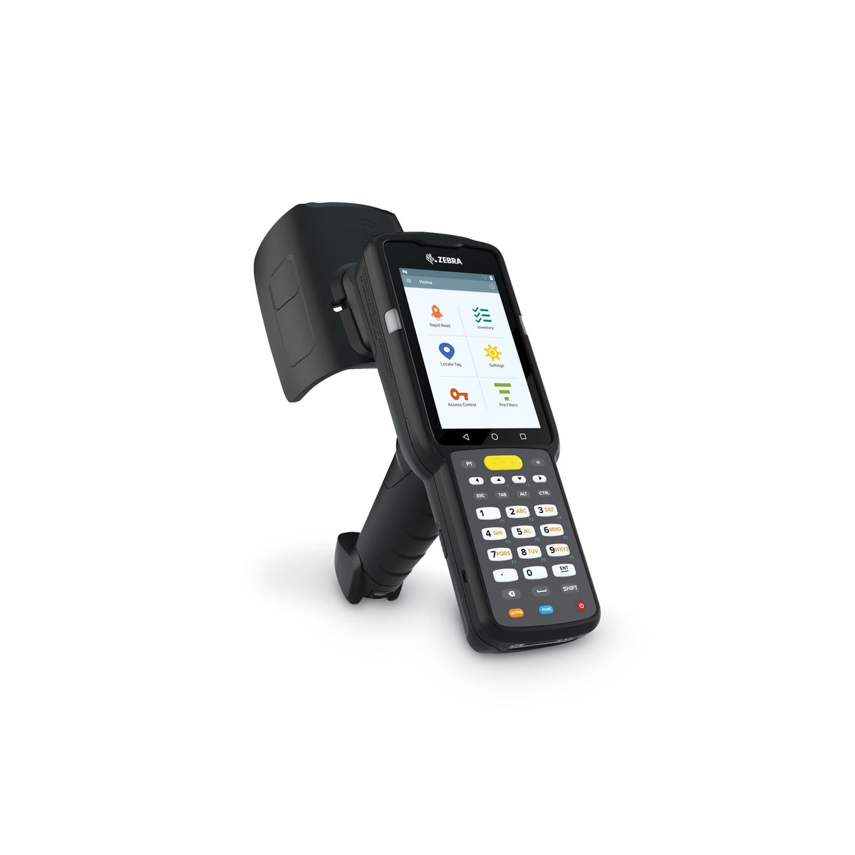 Zebra MC3390xR rugged keypad mobile computer, integrated UHF RFID reader, pistol grip, 29-key numeric keypad (MC339U-GE2EG4EU) – angled front view