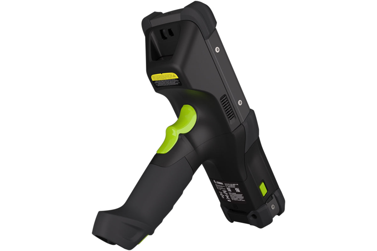 Zebra MC9450 rugged 5G keypad mobile computer, pistol grip, 34-key function numeric keypad (MC945B-3G1M6BSS-A6) – back angled view showing pistol grip