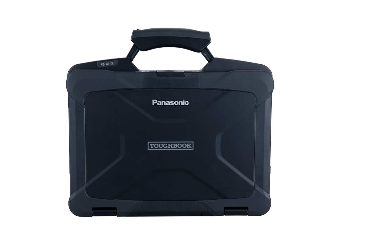 Panasonic TOUGHBOOK 40 mk2 (Belgian AZERTY, 4G) closed, IP66 magnesium-alloy rugged chassis with carry handle
