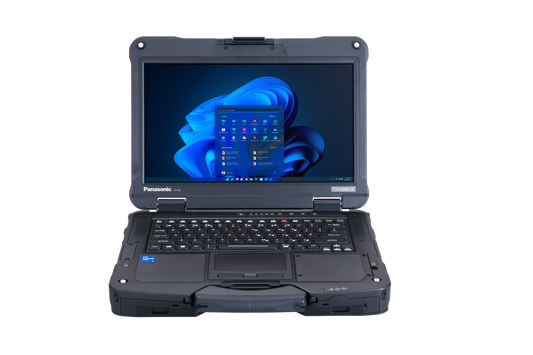 Panasonic TOUGHBOOK 40 mk2 rugged 14-inch laptop (Belgian AZERTY, 4G), open front view with Full HD touchscreen