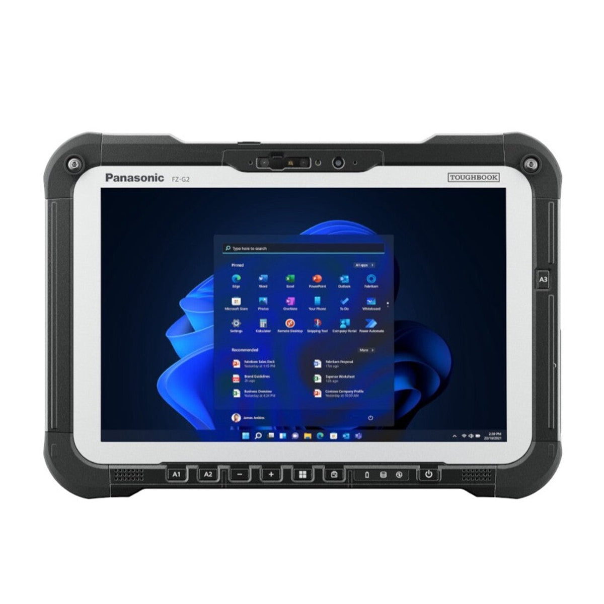 Panasonic TOUGHBOOK G2 mk3 rugged 10.1-inch Windows 11 tablet (Wi-Fi, micro-SD reader, fingerprint reader, UK plug), front view with sunlight-readable WUXGA touchscreen