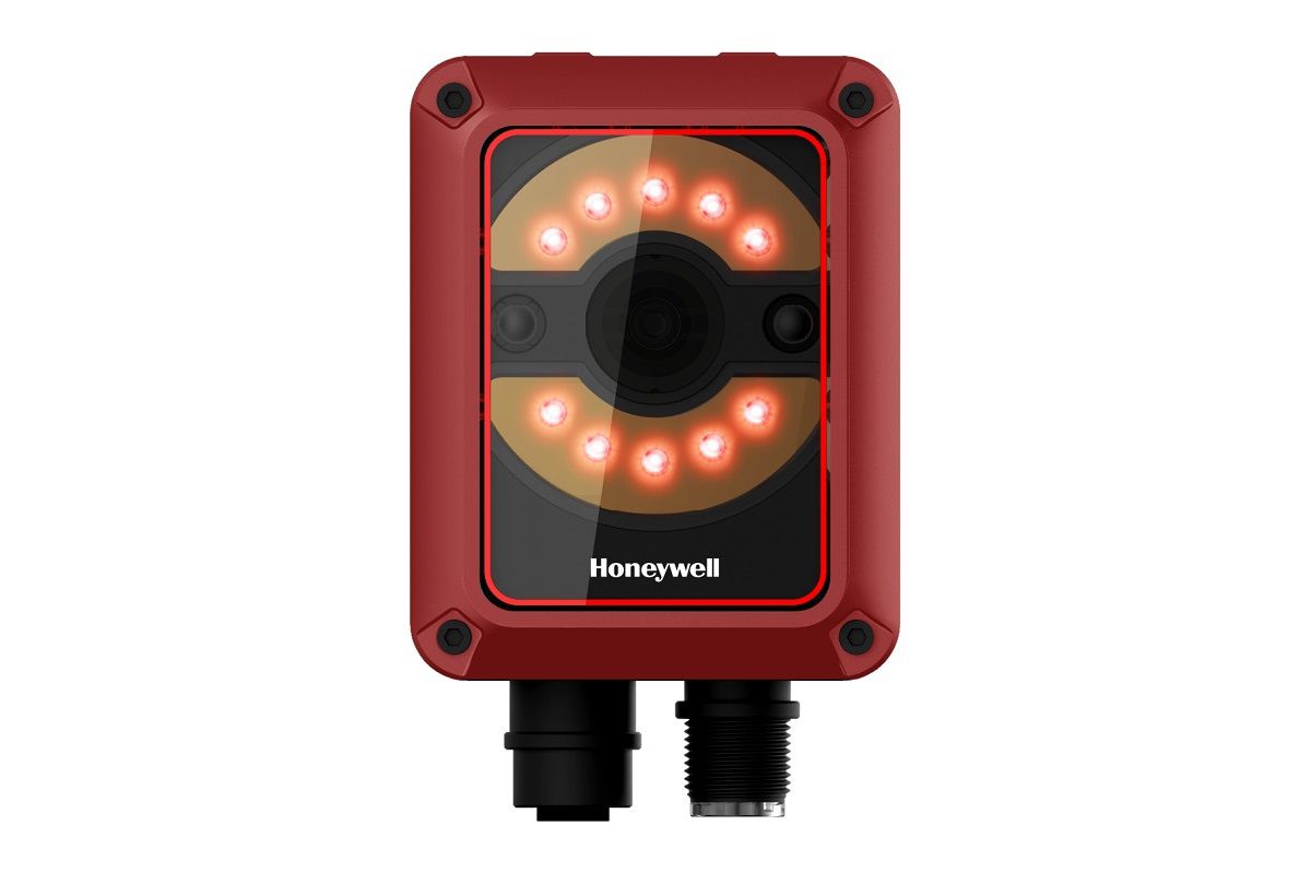 Honeywell HF811 fixed-mount industrial 2D scanner (HF811-11BT00004K-R) – front view with M12 connectors