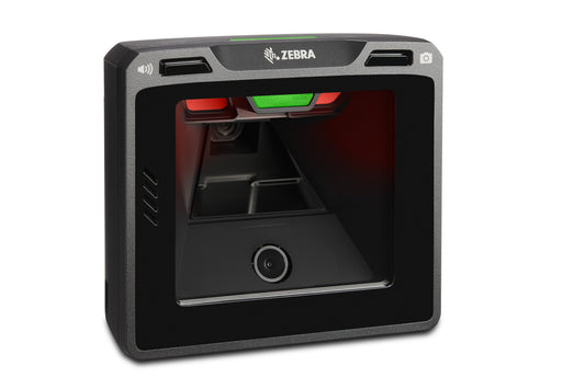 Zebra SP7208-V vertical presentation scanner with Checkpoint EAS (SP7208-SV00004ZCWW) – left 3/4 view