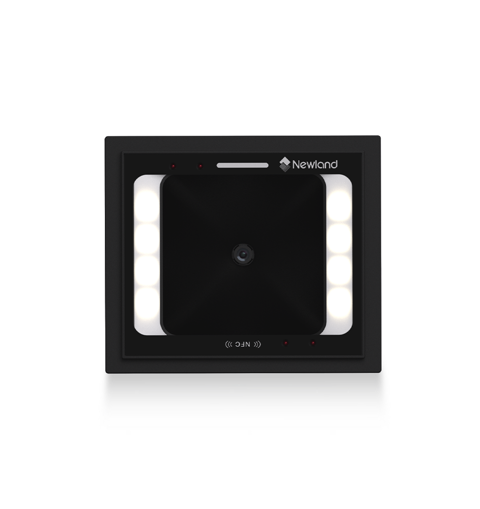 Newland FM3281 Grouper fixed-mount 2D scanner with NFC, RS-232 kit with power adapter (NLS-FM3281-NFC-28) – top view of the scan window