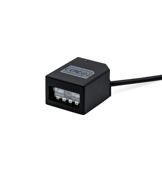 Newland FM100 fixed-mount 1D CCD scanner, RS-232 kit with power adapter (NLS-FM100GD-RC) – 3/4 view with attached cable