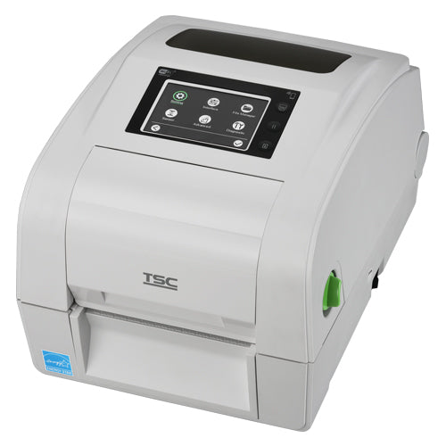 TSC TH240RHC 4-inch healthcare desktop UHF RFID label printer, 203 dpi, touch display, white (TH240RHC-A001-0002) – angled view