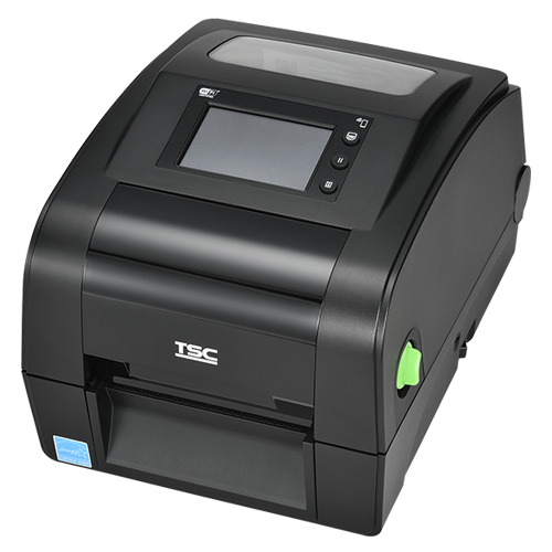 TSC TH240R 4-inch desktop UHF RFID label printer, 203 dpi, touch display, peeler, black (TH240R-A001-0012) – angled view