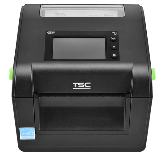 TSC DH240T 4-inch desktop direct thermal label printer, 203 dpi, touch display, black (DH240-A001-0002) – angled view