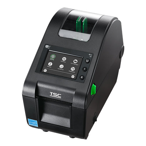TSC DH220LN 2-inch direct thermal HF RFID desktop label printer, 203 dpi, touch display, HF RFID, Wi-Fi + Bluetooth, black (DH220LN-A001-0102) – front view