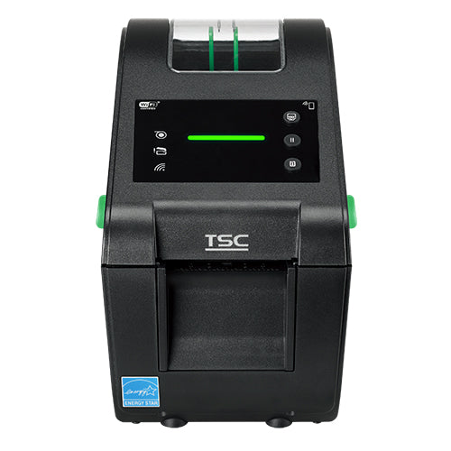 TSC DH220L 2-inch direct thermal desktop label printer, 203 dpi, LED, peeler, MFi Bluetooth, black (DH220L-A001-1212) – angled view