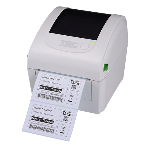 TSC DA220W 4-inch direct thermal desktop label printer for healthcare, 203 dpi, USB + Ethernet, white (DA220W-A001-2102) – front view