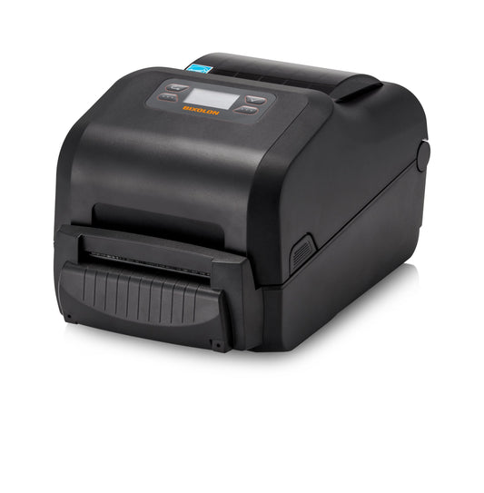 BIXOLON XD5-43IIt 4-inch thermal transfer desktop label printer, LCD, black (XD5-43IItOEWK/BEG) – angled view