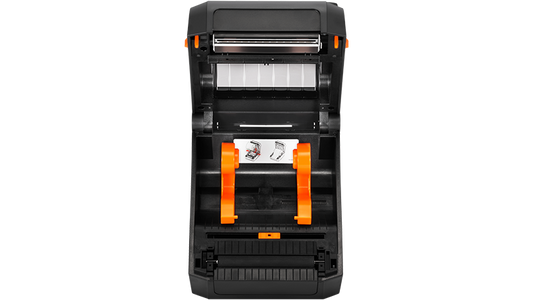 BIXOLON XD3-40t 4-inch thermal transfer desktop label printer, black (XD3-40tK/BEG) – angled view