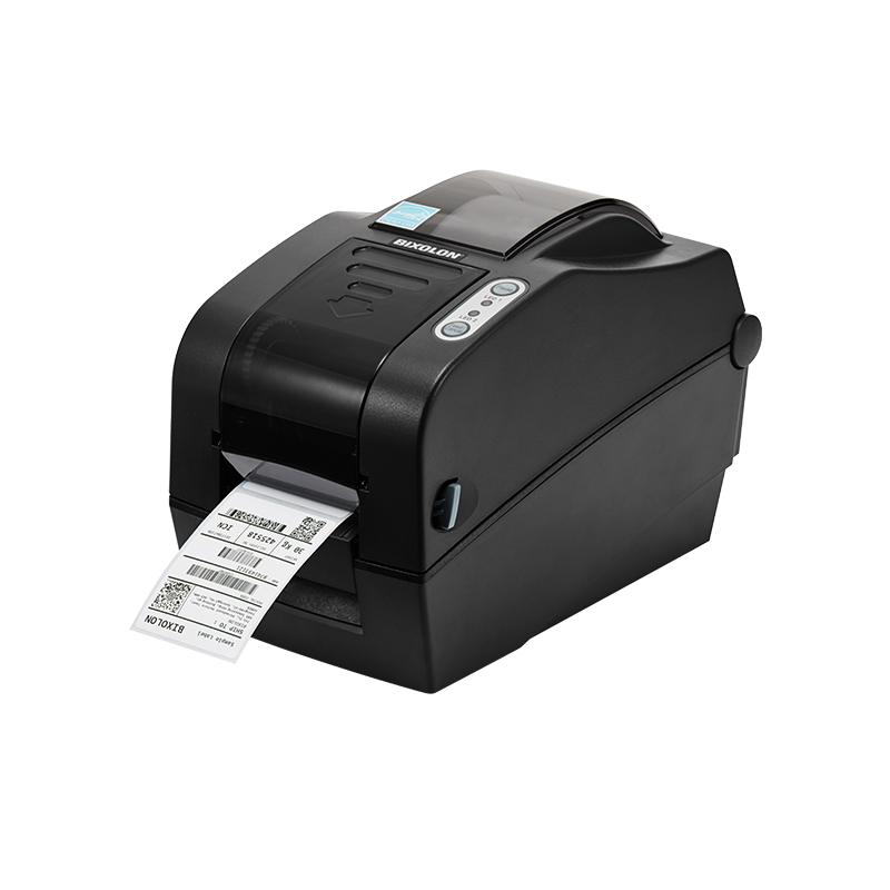 BIXOLON SLP-TX223 2-inch thermal transfer desktop label printer, dark grey (SLP-TX223BG) – angled view