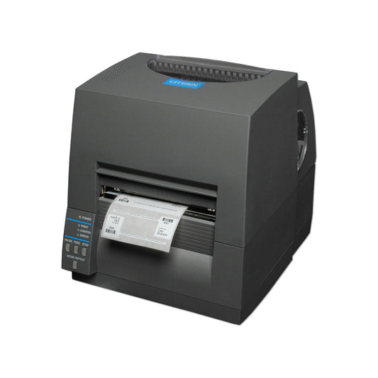 Citizen CL-S631II 4-inch thermal transfer desktop label printer, 300 dpi, USB and RS-232, black (CLS631IINEBXX) – printing a label