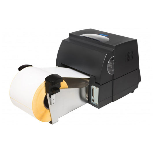 Citizen CL-S6621XL 6-inch thermal transfer desktop label printer with 8-inch external roll holder, 203 dpi, USB and RS-232, black (1000859) – with external roll holder