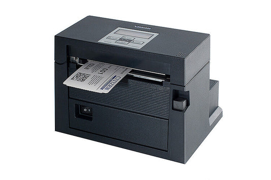 Citizen CL-S400DT 4-inch direct thermal label and ticket printer, 203 dpi, USB + RS-232, black (1000835) – front view
