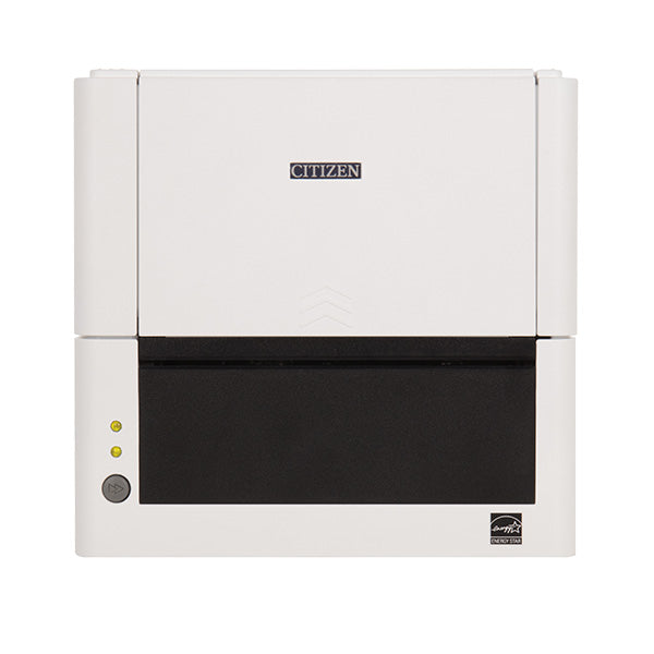 Citizen CL-E321 4-inch thermal transfer desktop label printer, 203 dpi, USB, RS-232 and Ethernet, pure white (CLE321XEWXXX) – front view