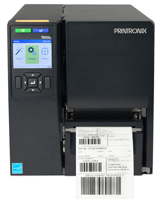 Printronix Auto ID T6204e industrial label printer, 4-inch, tear-off, 203 dpi, thermal transfer (T6E2X4-2110-00) – front view