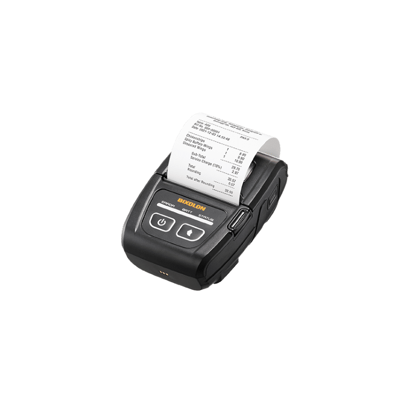 Bixolon SPP-C200 2-inch compact mobile receipt printer, Bluetooth (iOS), USB-C, black (SPP-C200iK/BEG) – printing a receipt