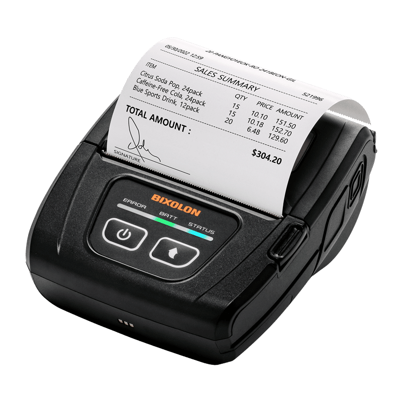 Bixolon SPP-C300 3-inch compact mobile receipt printer, Bluetooth (iOS), black (SPP-C300IK/BEG) – printing a receipt