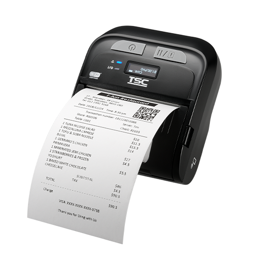 TSC TDM-30 3-inch mobile receipt and label printer, Wi-Fi and Bluetooth, black (99-083A502-1012) – printing a receipt