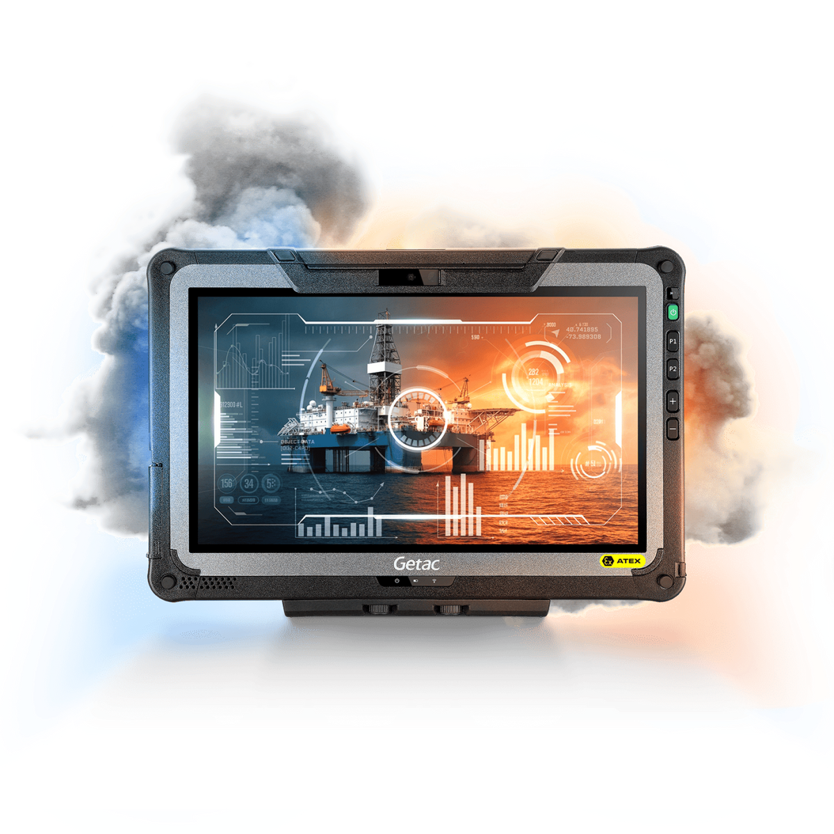 Getac F110 G7-EX ATEX/IECEx Zone 2/22 rugged 11.6-inch tablet, 2D barcode reader, HF RFID (FT6A66TI1LHS) – front view