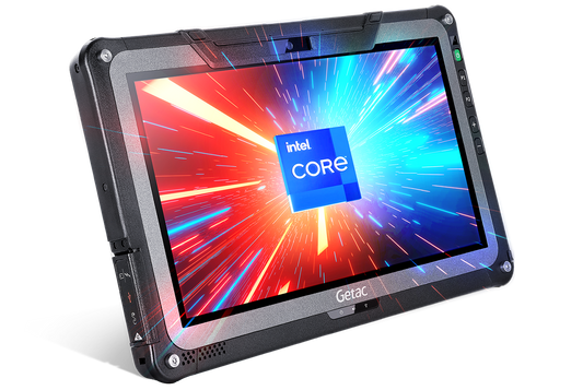 Getac F110 G7 rugged 11.6-inch tablet (FTA164JI1DXX) – angled front view