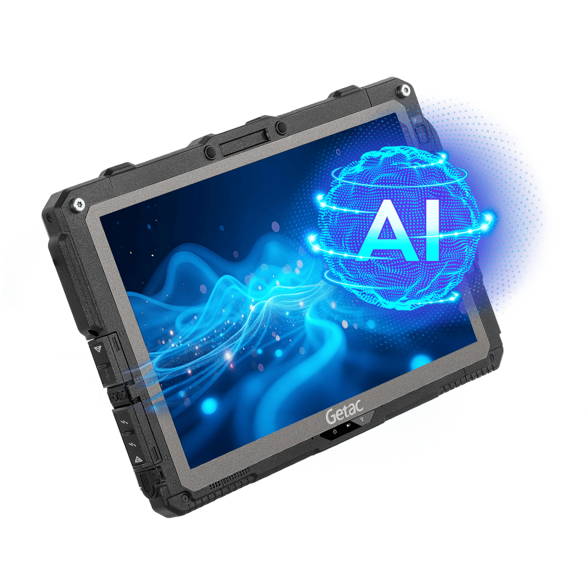 Getac UX10 G5 rugged 10.1-inch tablet, LAN port (RJ45) (UW1764VIXDLX) – angled view