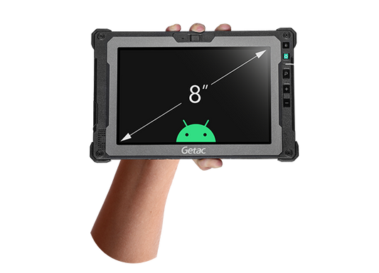 Getac ZX80 8" rugged Android tablet, without barcode scanner (Z8A7LXDX1DXX) – held in hand
