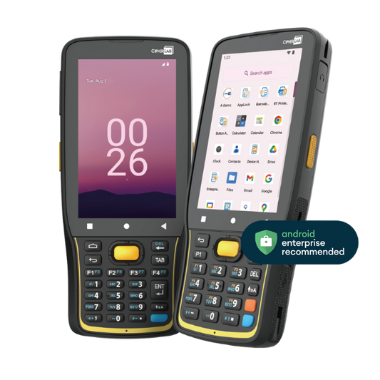CipherLab RK26 rugged Android mobile computer, 28-key numeric/function keypad (AK266S4DFEG41) – front and angled view