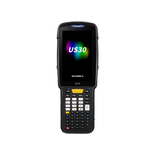 M3 Mobile US30 rugged Android keypad mobile computer, 4" display, 51-key alphanumeric keypad, SE4770 2D imager, straight shooter (US300D-T2CWEE-HF) – front view