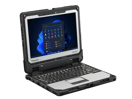 Panasonic TOUGHBOOK 33 mk4 fully rugged 12-inch 2-in-1 tablet with detachable German (QWERTZ) keyboard (CF-339AAACBG) – angled view in laptop mode